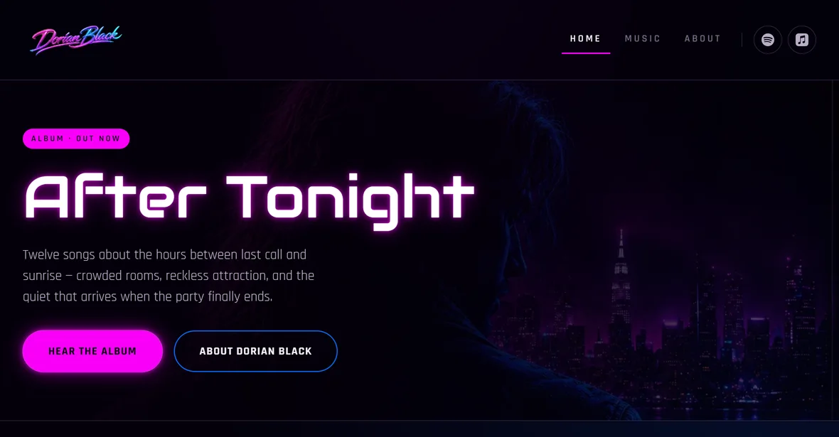 Dorian Black synth-pop artist website